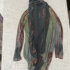 Greater Good Festival Shirt Open Cardigan Blue Green Tie Dye Hippie Boho S/M